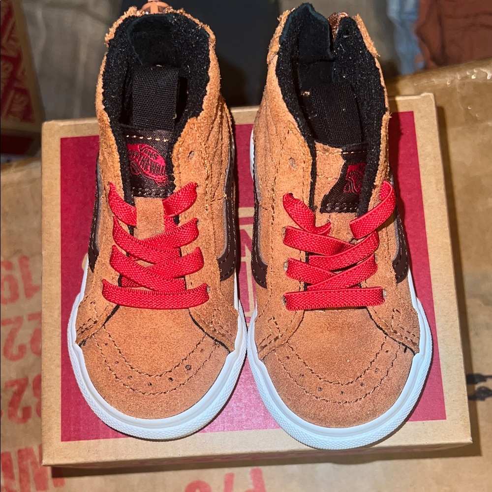 Vans Kids High-Top Sneakers - Tan and Red